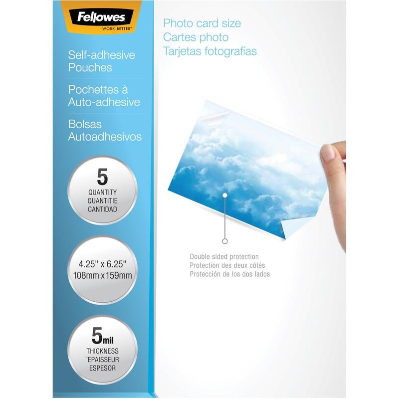 Fellowes Self-Adhesive Pouches - Photo, 5mil, 5 pack - Laminating Pouch/Sheet Size: 6.25inx 5 mil Thickness - Type G - Glossy - - 5220401 MPN:5220401