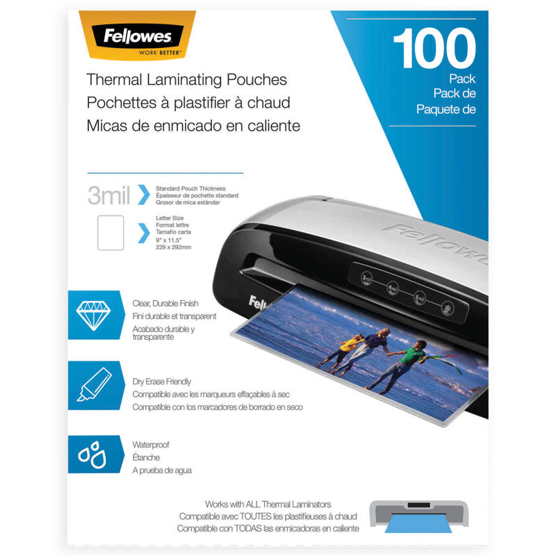 Fellowes Thermal Laminating Pouches, 9in x 11-1/2in, Clear, Pack of 100 (Min Order Qty 4) MPN:5743301