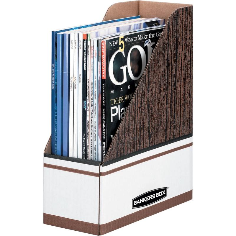Bankers Box Magazine Files - Oversized Letter - Wood Grain, White - Cardboard - 12 / Carton MPN:07224