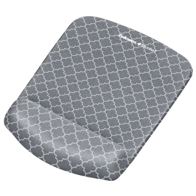 Fellowes PlushTouch Microban Mouse Pad With FoamFusion Wrist Rest, Lattice Pattern, Gray/White MPN:9549701