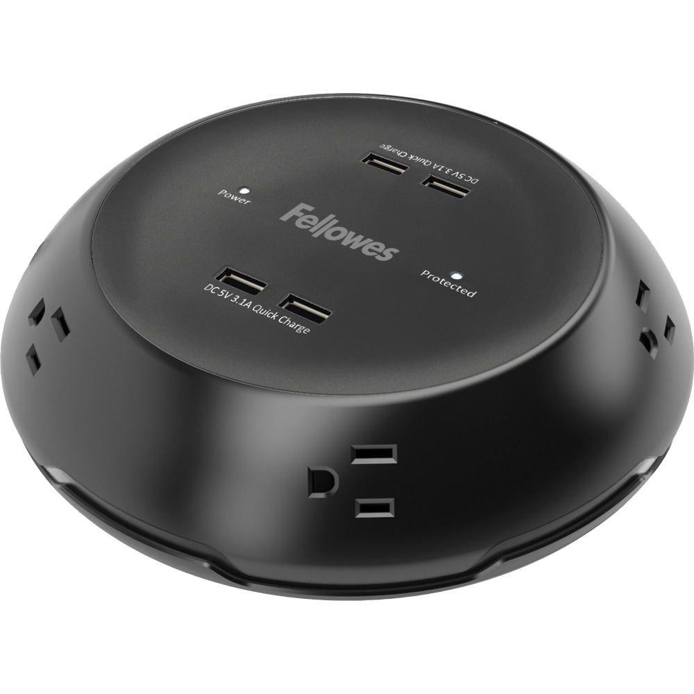 Fellowes Collaborative Power Pod - Black - Right-angled Connector - 5 x AC Power, 4 x USB - 8 ft Cord - 900 J Surge Energy - Black MPN:8057101