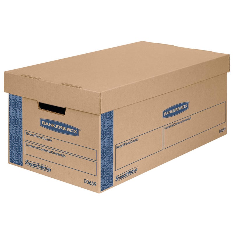 Bankers Box SmoothMove Prime Lift-Off Lid Moving Boxes, Small, 24in x 12in x 10in, Kraft/Blue, Pack Of 8 MPN:0065901