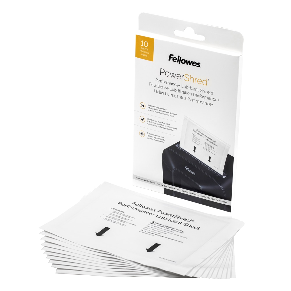 Fellowes Powershred Performance+ Lubricant Sheets, 6in x 8-1/2in, Pack Of 10 Sheets MPN:4015501