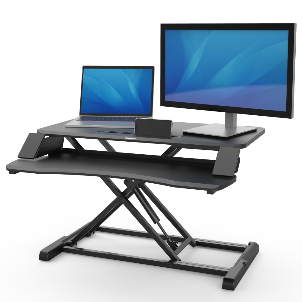 Fellowes Corsivo Sit-Stand Workstation Desk Riser, 19-1/2inH x 31-1/2inW x 24-1/4inD, Black MPN:8091001