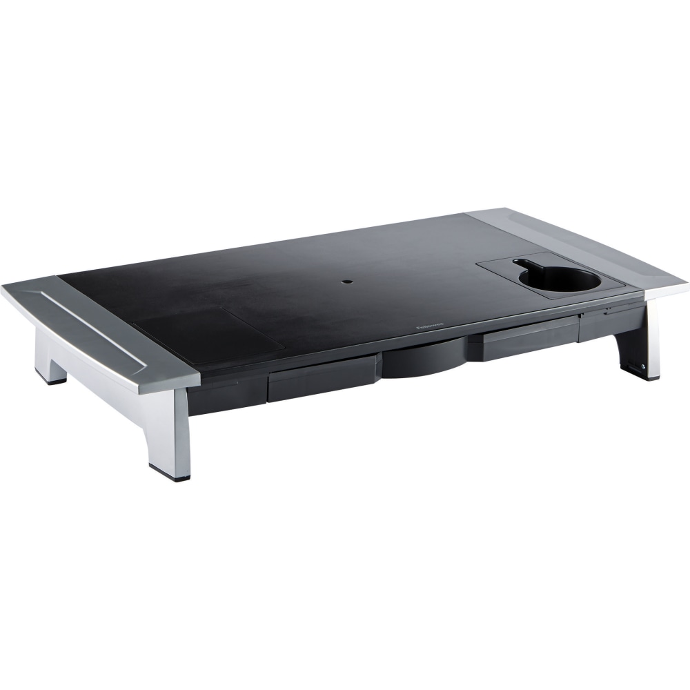 Fellowes Office Suites Large Monitor Riser, 4.19inH x 27inW x 14.06inD, Black/Silver MPN:8031001
