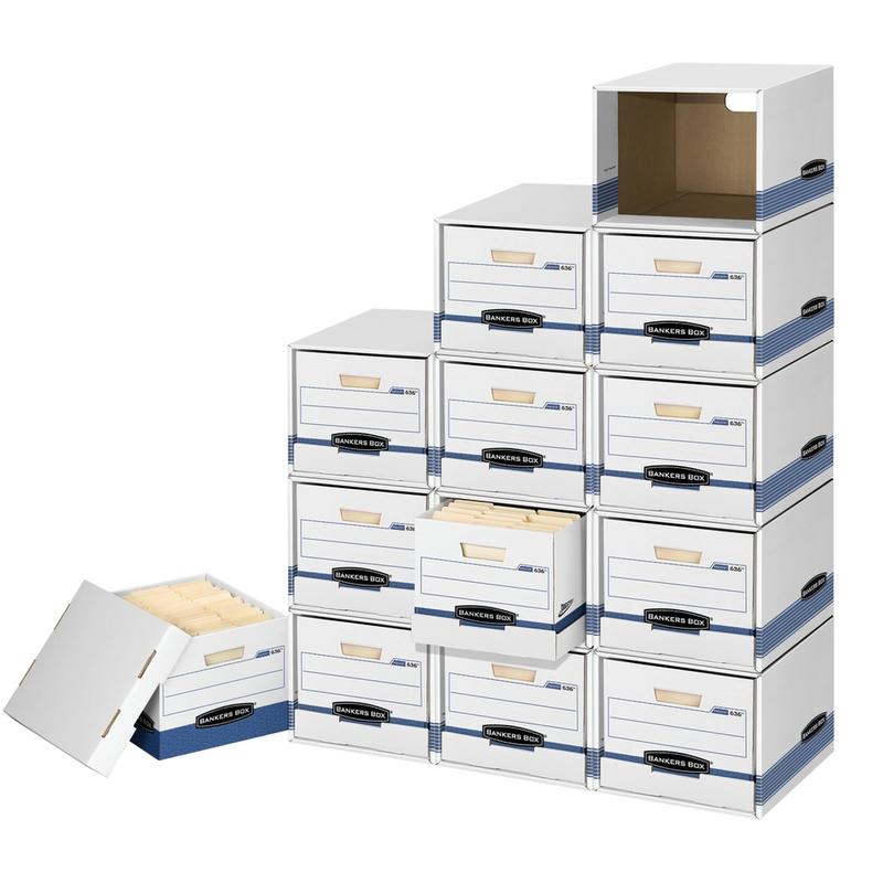 Bankers Box File/Cube Storage Box Shells, Letter/Legal, 15in x 12in x 10in, 60% Recycled, White/Blue, Pack Of 6 MPN:162601