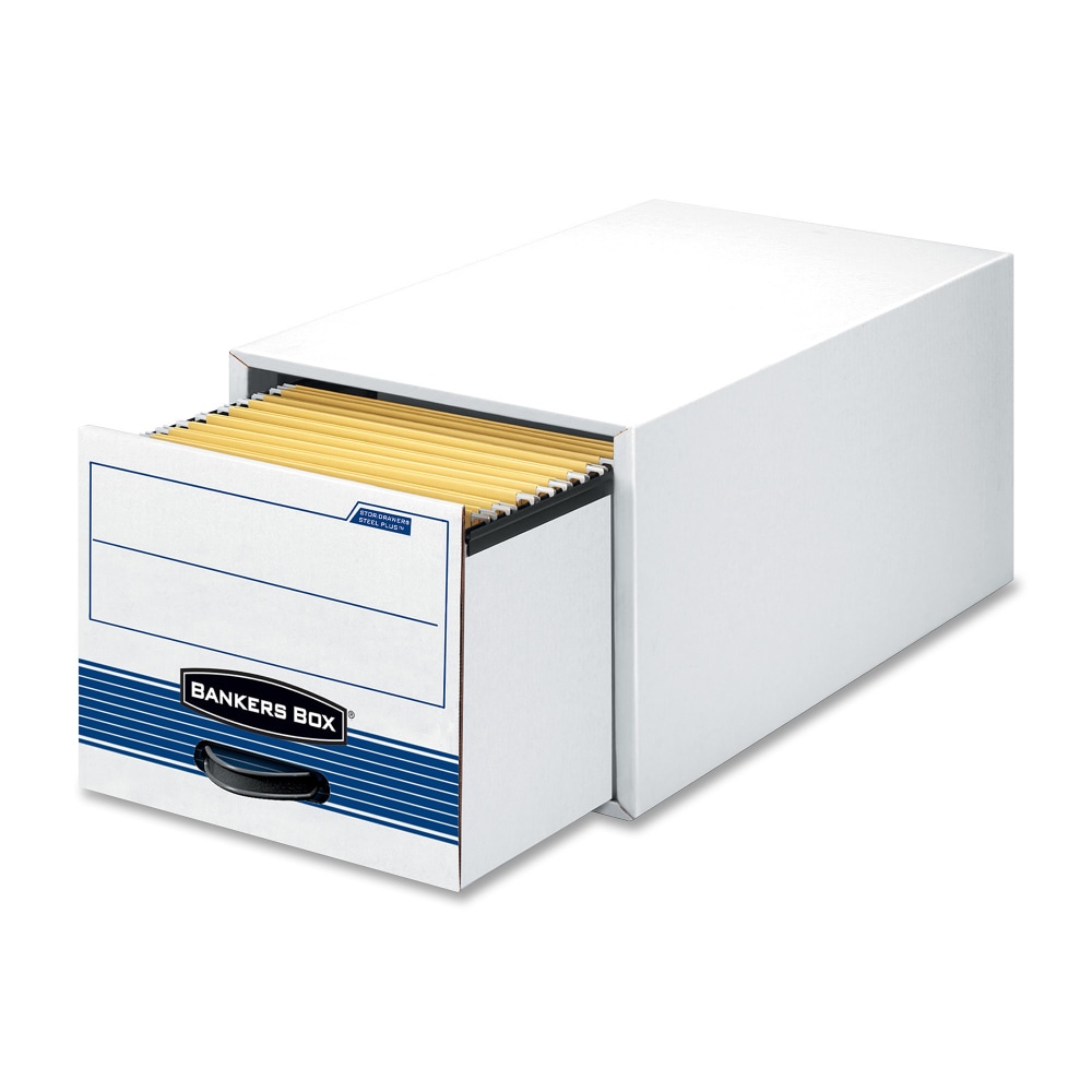 Bankers Box Medium-Duty Storage Drawers, 5 1/4in x 10 1/2in x 25 1/4in, White/Blue, Case Of 12 MPN:00302