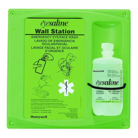 Single Use Eyewash Station, 1 Bottle Buffered Saline Solution Included (16 oz), Plastic Housing MPN:32-000460-0000-H5
