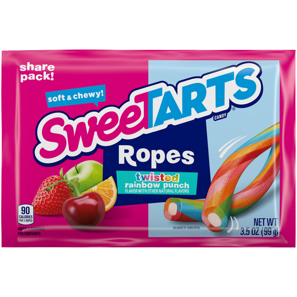 SweeTARTS Twisted Rainbow Punch Ropes, 3.5 Oz, Pack Of 12 Candy Bags MPN:NES37630