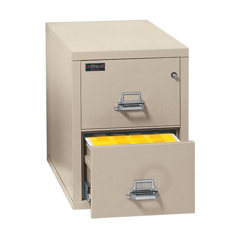 FireKing UL 1-Hour 31-5/8inD Vertical 2-Drawer Letter-Size Fireproof File Cabinet, Metal, Parchment, White Glove Delivery MPN:2-1831-CPAWG