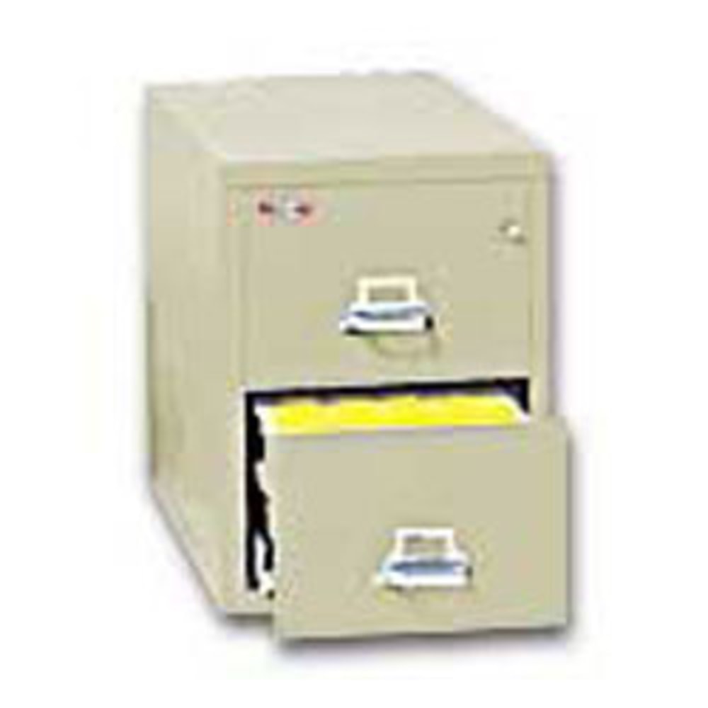 FireKing 25inD Vertical 2-Drawer Legal-Size Fireproof File Cabinet, Metal, Parchment, White Glove Delivery MPN:2-2125-CPAWG