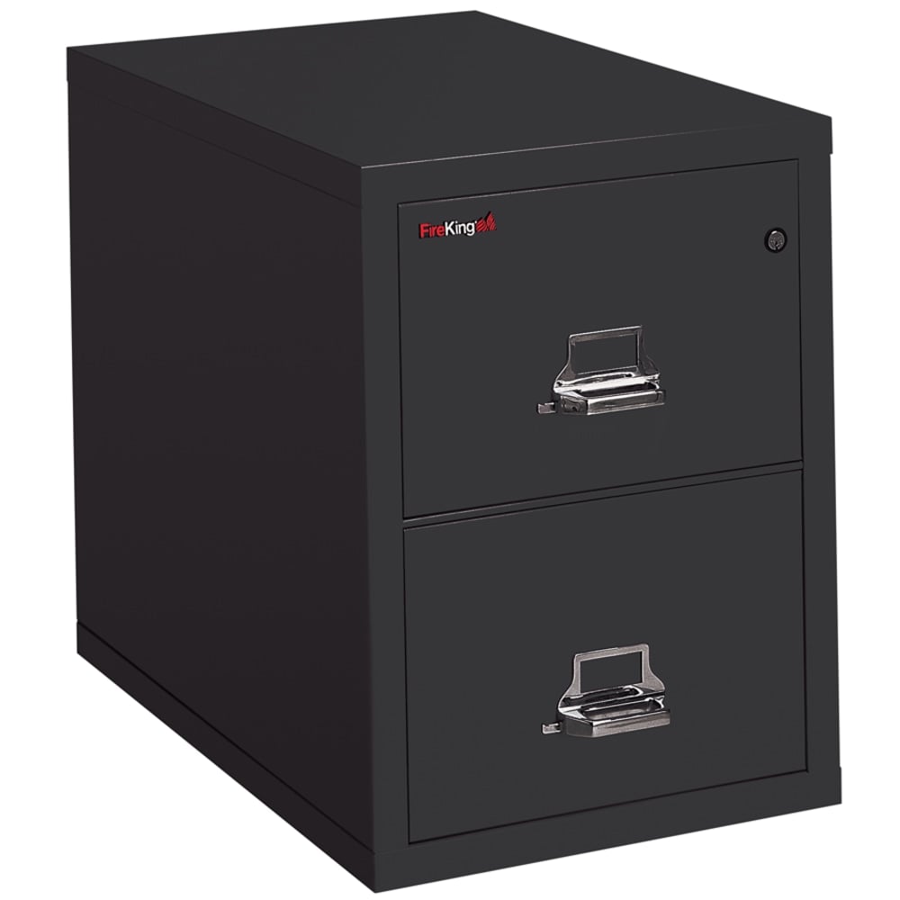 FireKing UL 1-Hour 31-5/8inD Vertical 2-Drawer Legal-Size Fireproof File Cabinet, Metal, Black, White Glove Delivery MPN:2-2131-CBLWG