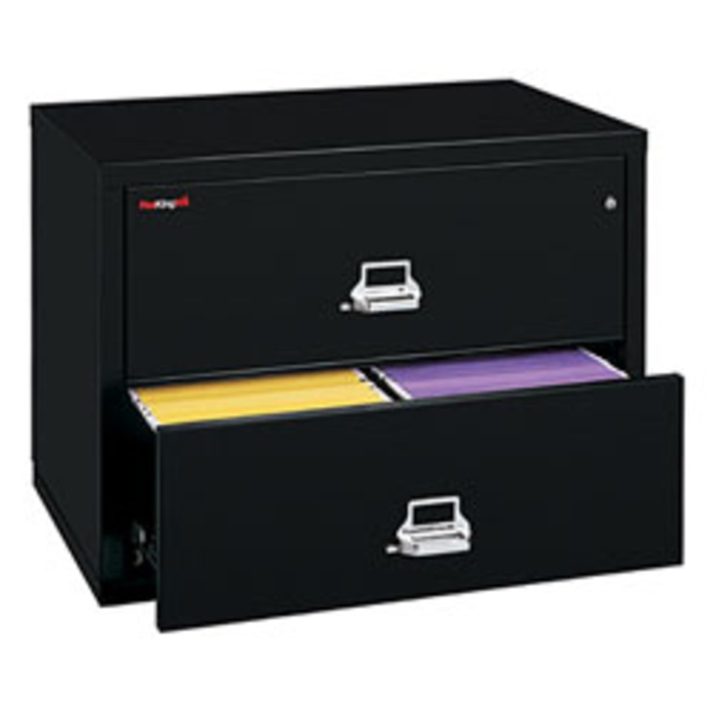 FireKing UL 1-Hour 31-1/8inW x 22-1/8inD Lateral 2-Drawer Fireproof File Cabinet, Black, White Glove Delivery MPN:2-3122-CBLWG