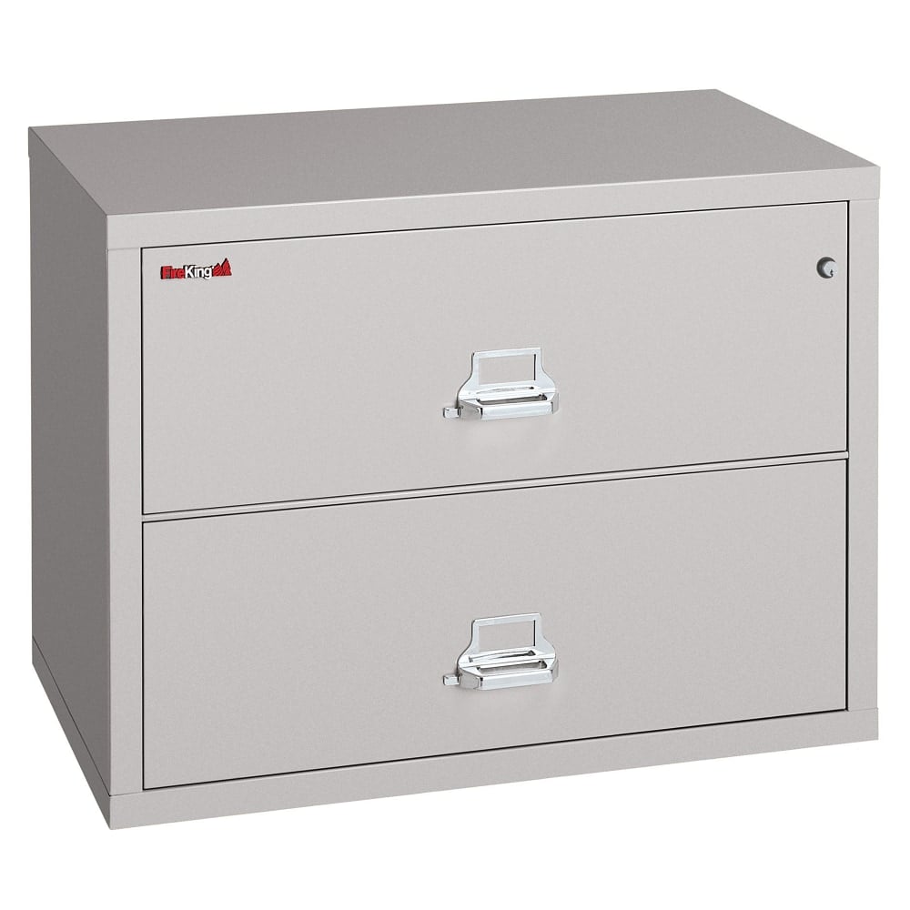 FireKing UL 1-Hour 31-1/8inW x 22-1/8inD Lateral 2-Drawer Fireproof File Cabinet, Platinum, White Glove Delivery MPN:2-3122-CPLWG