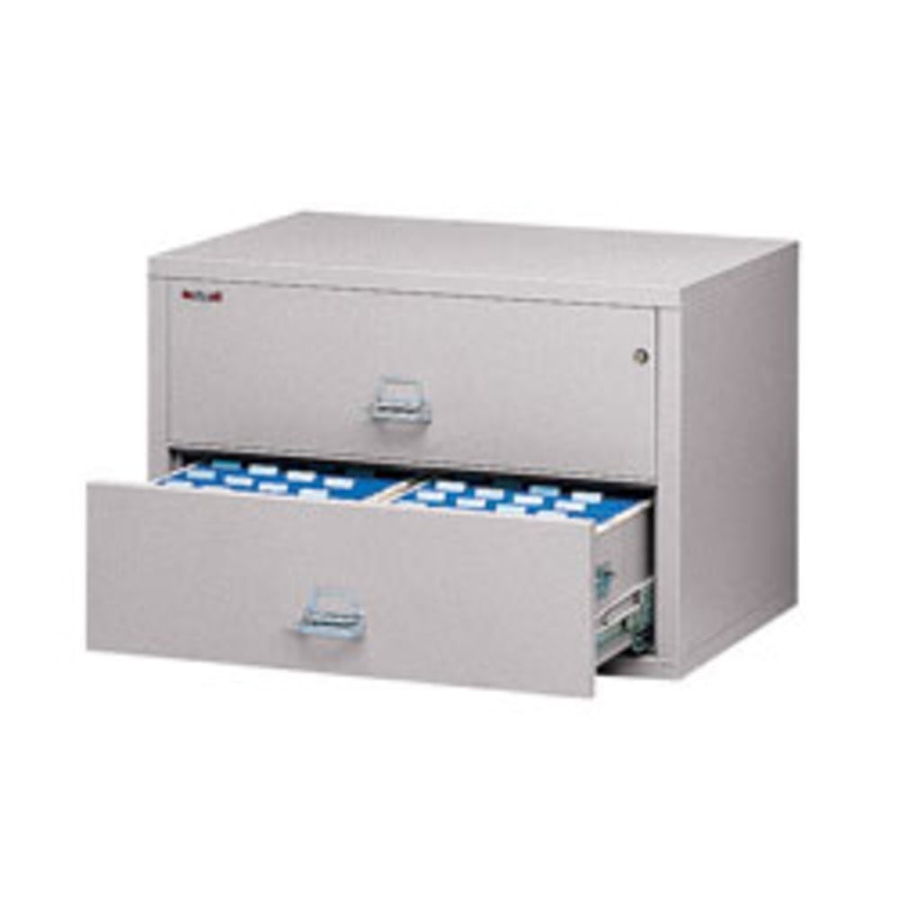 FireKing UL 1-Hour 44-1/2inW x 22-1/8inD Lateral 2-Drawer Fireproof File Cabinet, Platinum, White Glove Delivery MPN:2-4422-CPLWG