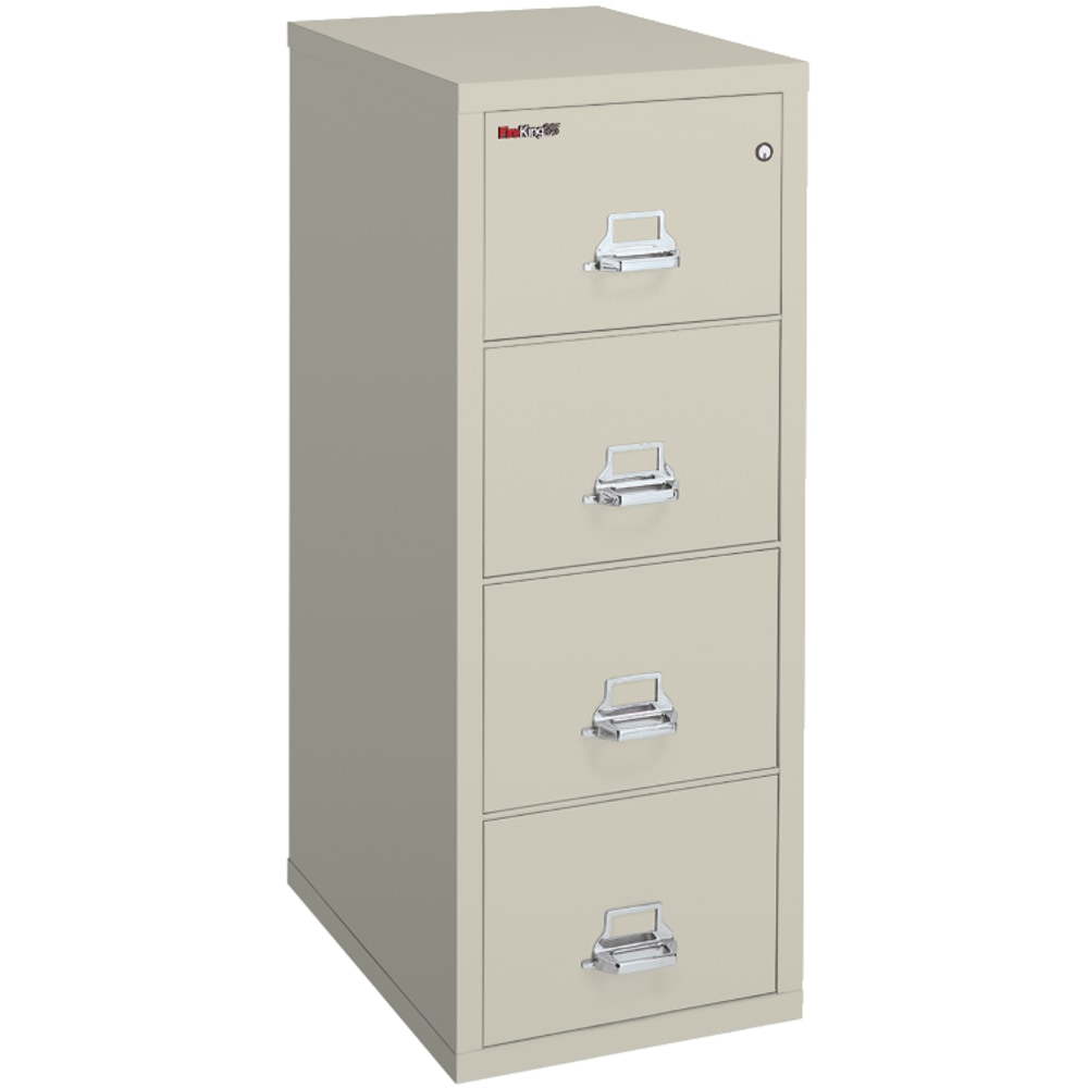 FireKing 25inD Vertical 4-Drawer Letter-Size Fireproof File Cabinet, Metal, Parchment, White Glove Delivery MPN:4-1825-CPAWG