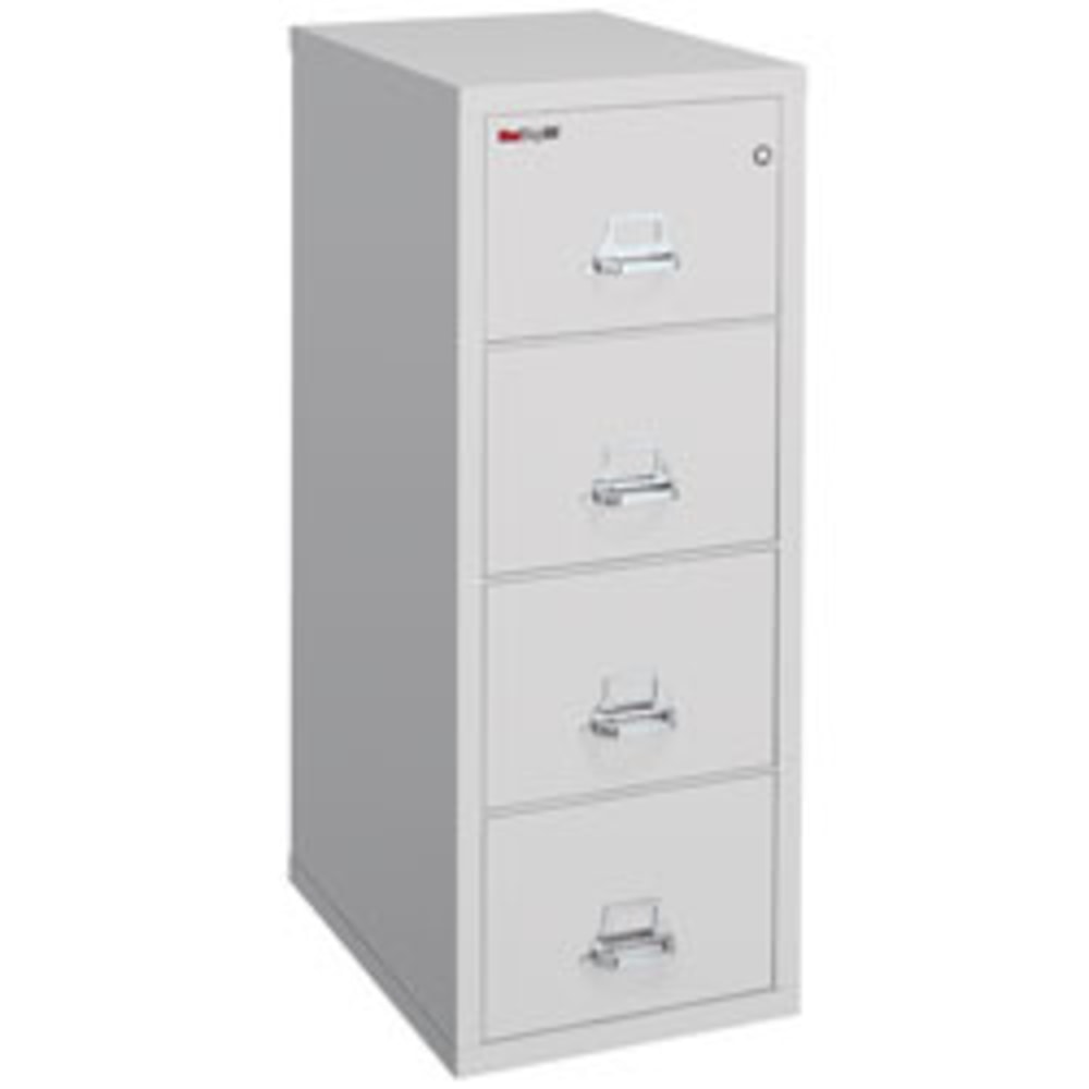 FireKing 25inD Vertical 4-Drawer Letter-Size Fireproof File Cabinet, Metal, Platinum, White Glove Delivery MPN:4-1825-CPLWG