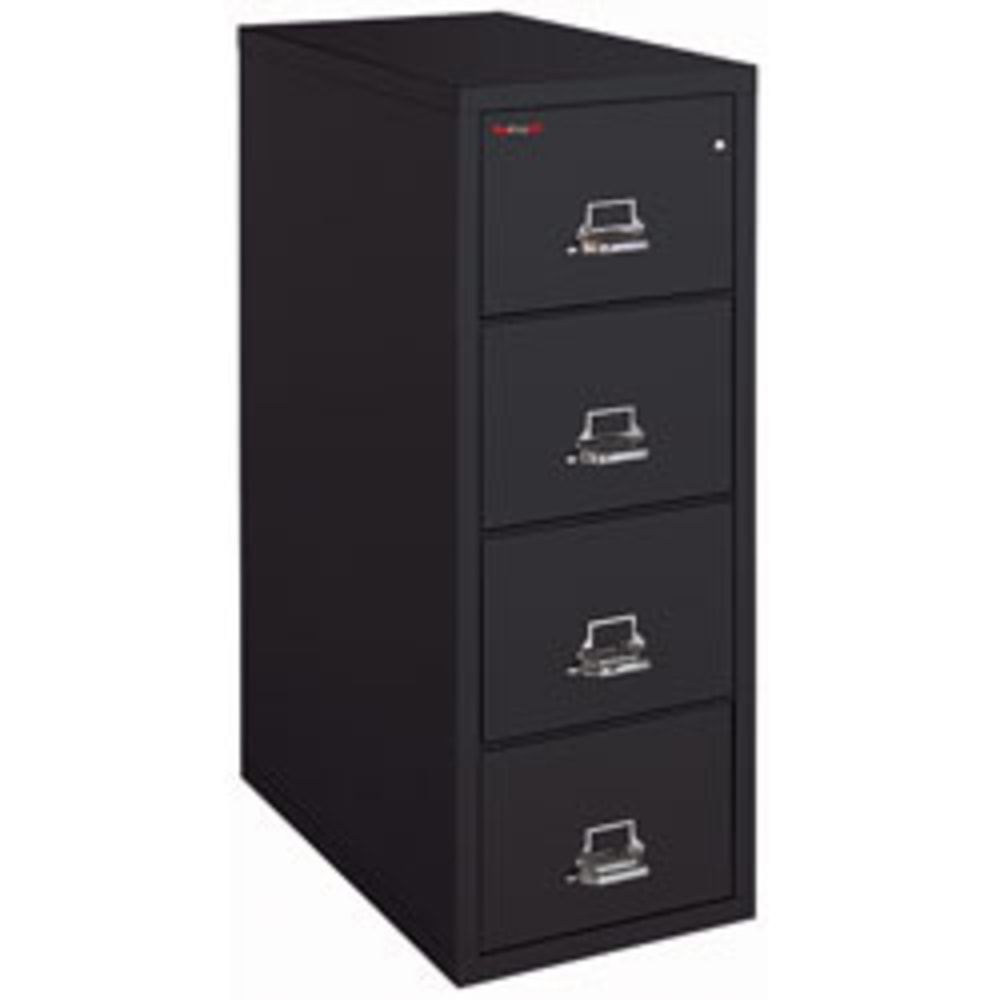 FireKing UL 1-Hour 31-5/8inD Vertical 4-Drawer Letter-Size Fireproof File Cabinet, Metal, Black, White Glove Delivery MPN:4-1831-CBLWG