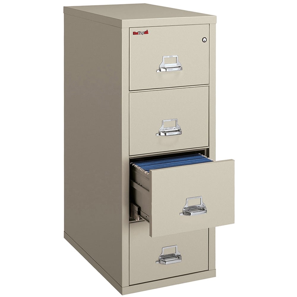 FireKing UL 1-Hour 31-5/8inD Vertical 4-Drawer Letter-Size Fireproof File Cabinet, Metal, Parchment, White Glove Delivery MPN:4-1831-CPAWG