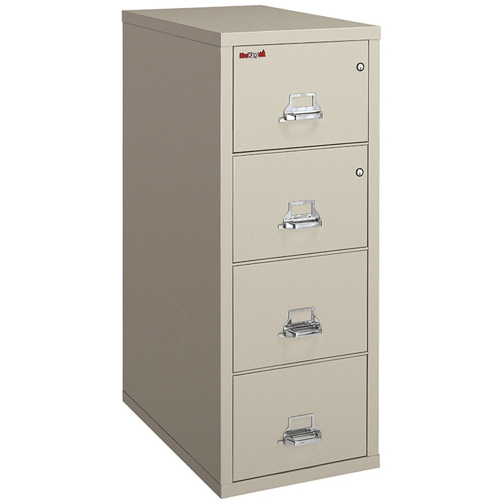 FireKing UL 1-Hour 31-5/8inD Vertical 4-Drawer Legal-Size Fireproof File Cabinet, Metal, Parchment, White Glove Delivery MPN:4-2131-CPAWG