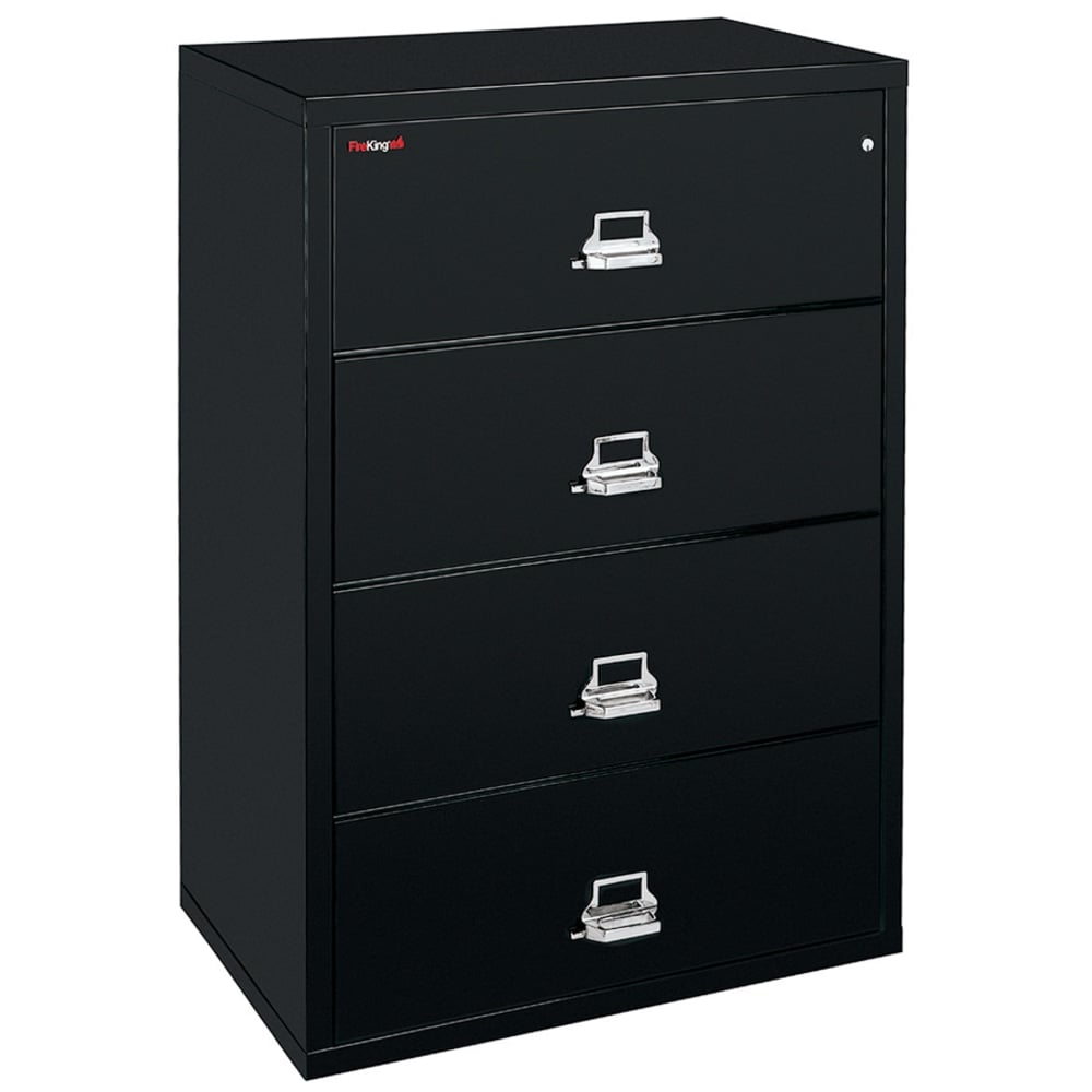 FireKing UL 1-Hour 31-1/8inW x 22-1/8inD Lateral 4-Drawer Fireproof File Cabinet, Black, White Glove Delivery MPN:4-3122-CBLWG