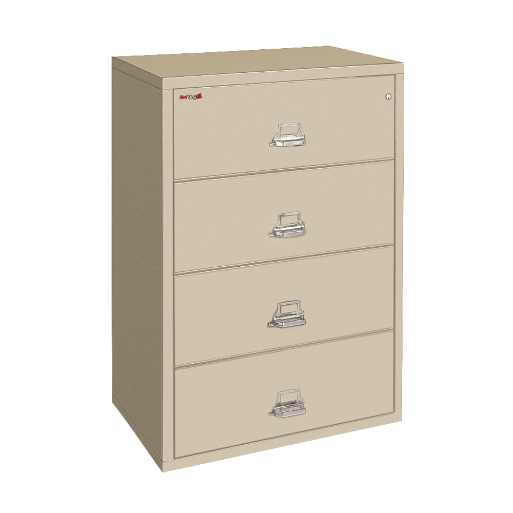 FireKing UL 1-Hour 31-1/8inW x 22-1/8inD Lateral 4-Drawer Fireproof File Cabinet, Parchment, White Glove Delivery MPN:4-3122-CPAWG