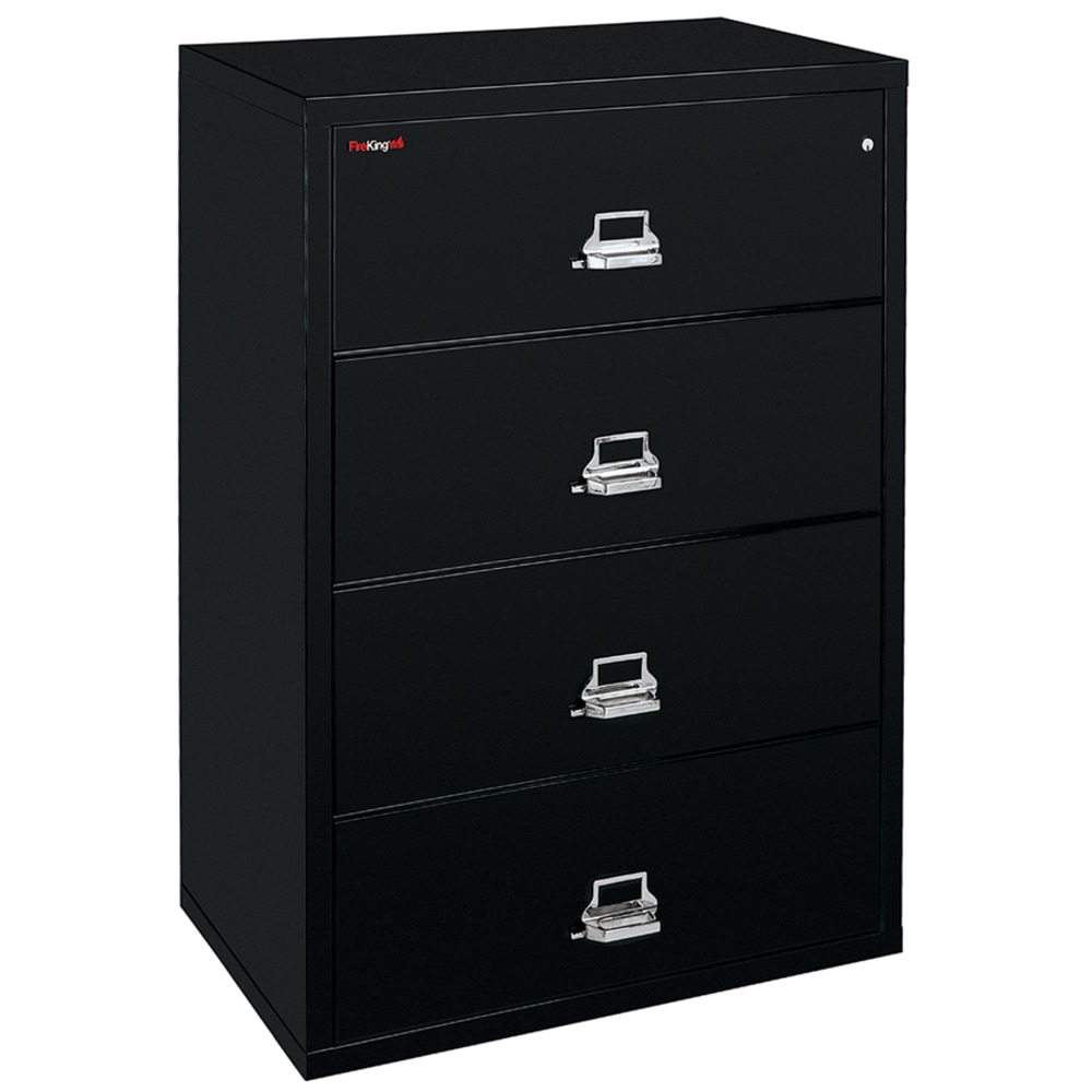 FireKing UL 1-Hour 22-1/8inW x 37-1/2inD Lateral 4-Drawer Fireproof File Cabinet, Black, White Glove Delivery MPN:4-3822-CBLWG