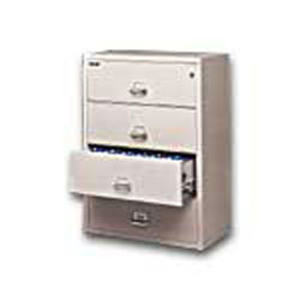 FireKing UL 1-Hour 22-1/8inW x 37-1/2inD Lateral 4-Drawer Fireproof File Cabinet, Platinum, White Glove Delivery MPN:4-3822-CPLWG