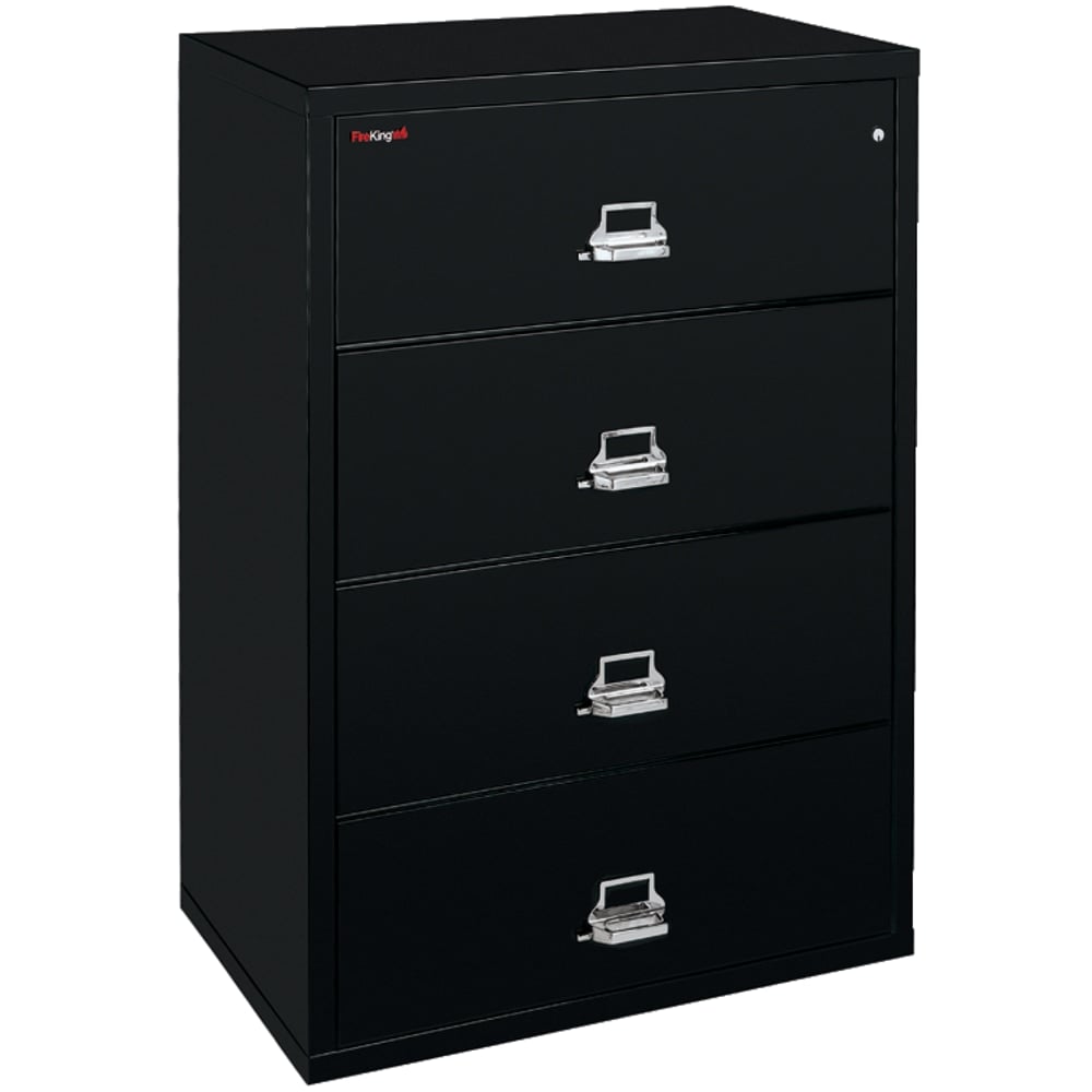 FireKing UL 1-Hour 44-1/2inW x 22-1/8inD Lateral 4-Drawer Fireproof File Cabinet, Black, White Glove Delivery MPN:4-4422-CBLWG