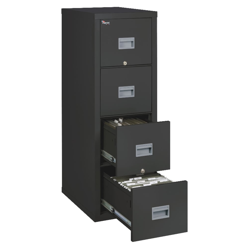 FireKing Patriot 17-3/4inD Vertical 4-Drawer Fireproof File Cabinet, Metal, Black, White Glove Delivery MPN:4P1825CBLWG