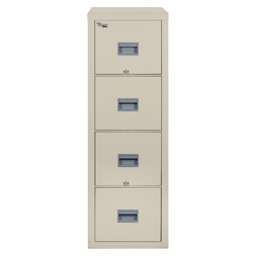 FireKing Patriot 17-3/4inD Vertical 4-Drawer Letter-Size Fireproof File Cabinet, Metal, Parchment, White Glove Delivery MPN:4P1831CPAWG