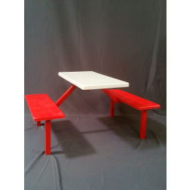 Firebird Products® Food Court Table w/o Umbrella Hole Fiberglass White Top Red Bench & Frame FCT-TB.KDFS4-FL