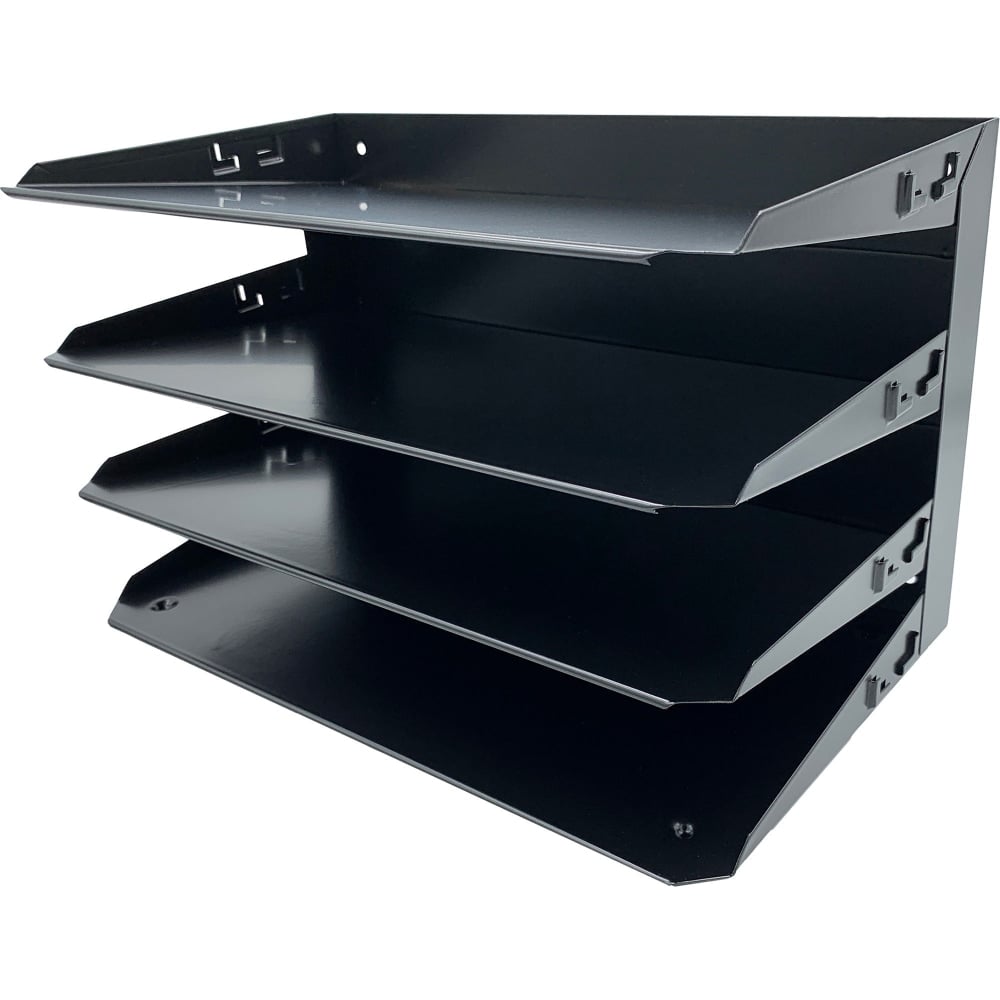 Huron Horizontal Slots Desk Organizer, 4 Compartment(s), Horizontal, 15inH x 9.25inW x 8.60inD, Durable, Black, Steel MPN:HASZ0151
