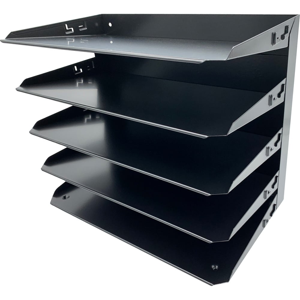 Huron Horizontal Slots Desk Organizer - 5 Compartment(s) - Horizontal - 15in x 15inx 8.75in Depth - Durable, Label Holder - Black - Steel - 1 Each MPN:HASZ0161