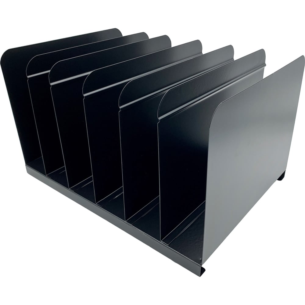 Huron 6-slot Vertical Book Rack, 6 Compartment(s), Vertical, 9inH x 15inW x 11inD, Durable, Black, Steel MPN:HASZ0164