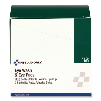 1 Eyewash 4 Oz Sterile Eye Cup 2 Eye Pads Strips MPN:7-600