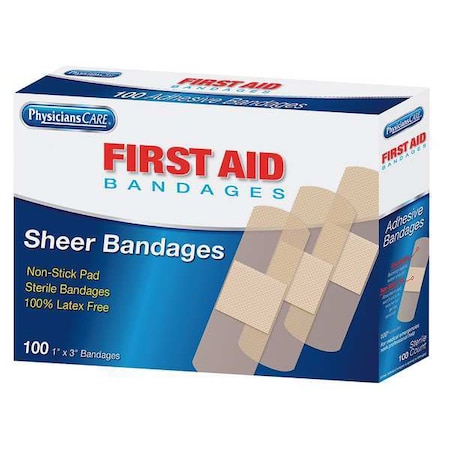 Adhesive Bandage, Sheer, Plastic, 1 in., PK100 MPN:90331