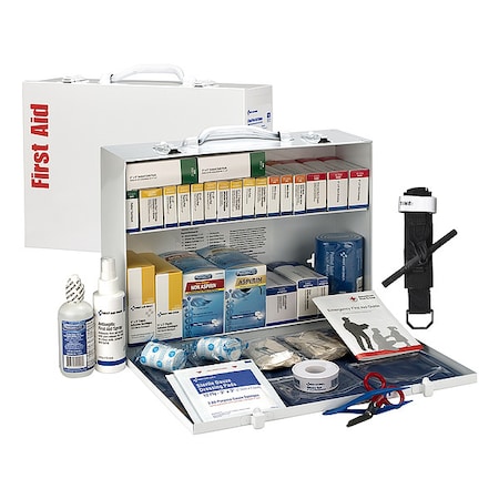 First Aid Kit and Housing, Metal Cabinet, 457 Components, 75 People Served MPN:91338