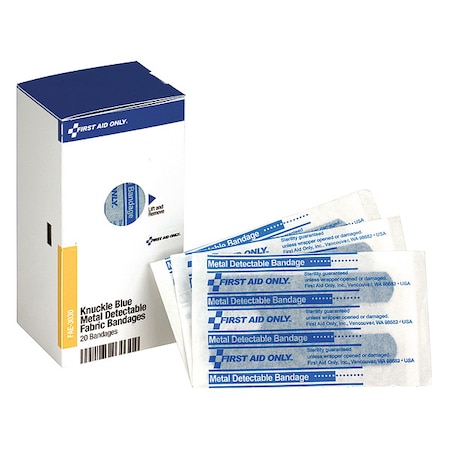 First Aid Kit Refill, Knuckle Blue Metal Detectable Bandages, 20 Per Box MPN:FAE-3030
