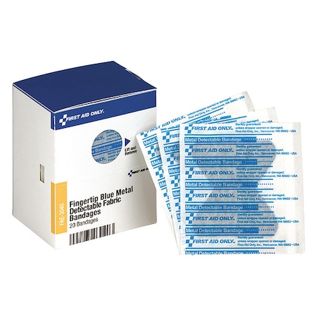 First Aid Kit Refill, Fingertip Blue Metal Detectable Bandages, 20 Per Box MPN:FAE-3040