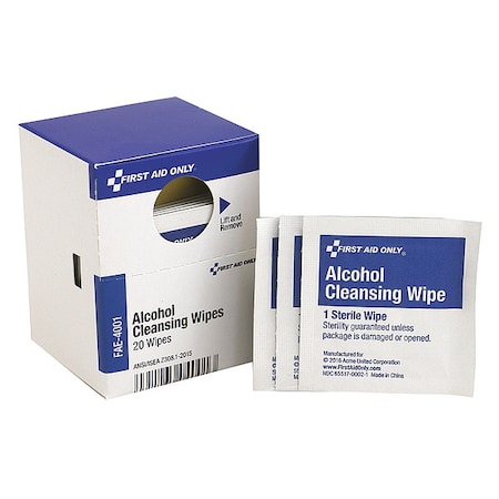 First Aid Kit Refill, Alcohol Wipes, 20 Per Box MPN:FAE-4001