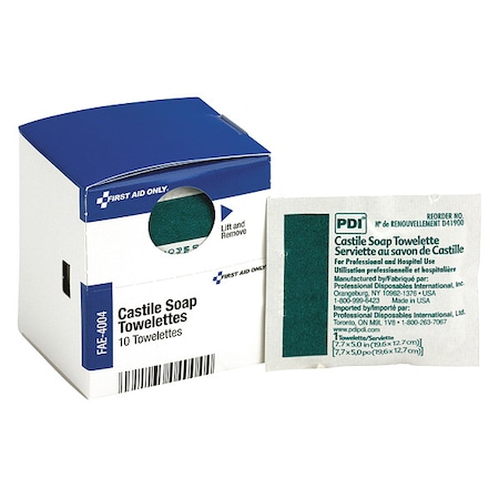 First Aid Kit Refill, Castile Soap Wipes, 10 Per Box MPN:FAE-4004