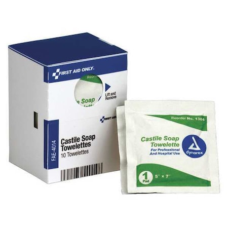 First Aid Kit Refill, Castile Soap Wipes, 10 Per Box MPN:FAE-4014