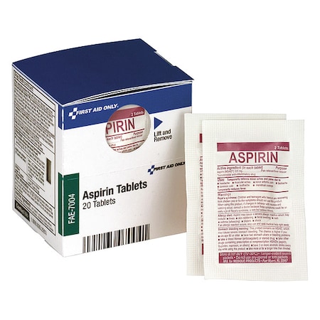 First Aid Kit Refill, Aspirin, 2 Tablets Per Packet, 10 Packets Per Box, 20PK MPN:FAE-7004