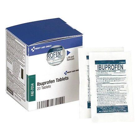 First Aid Kit Refill, Ibuprofen, 2 Tablets Per Packet, 10 Packets Per Box, 20PK MPN:FAE-7014