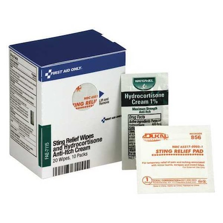 First Aid Kit Refill, 20 Sting Relief Wipes & 10 Hydrocortisone Cream Packets Per Box MPN:FAE-7115