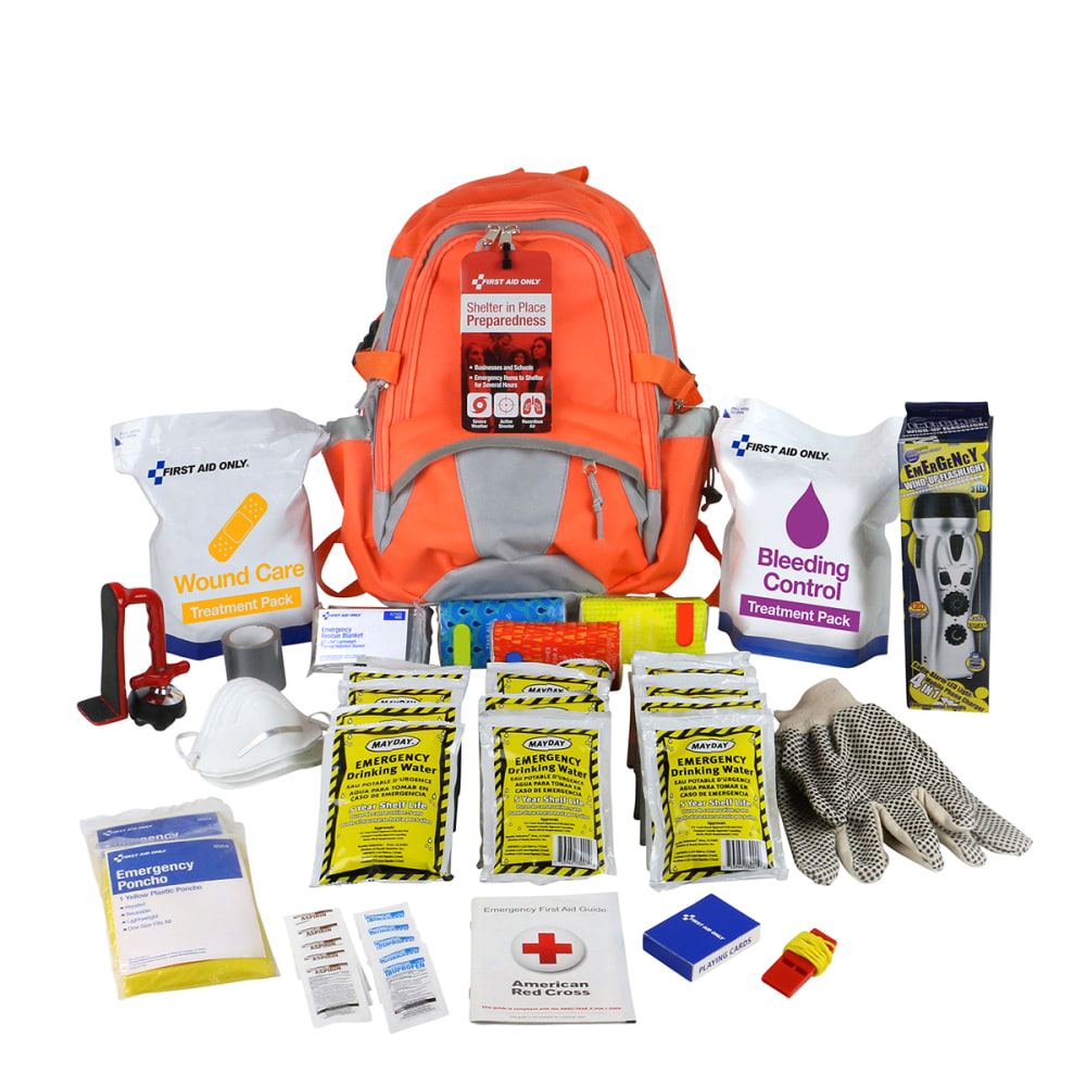 First Aid Only Shelter In Place Emergency Preparedness Backpack, 17-1/2inH x 12-1/2inW x 7inD, Set Of 218 Pieces MPN:91308