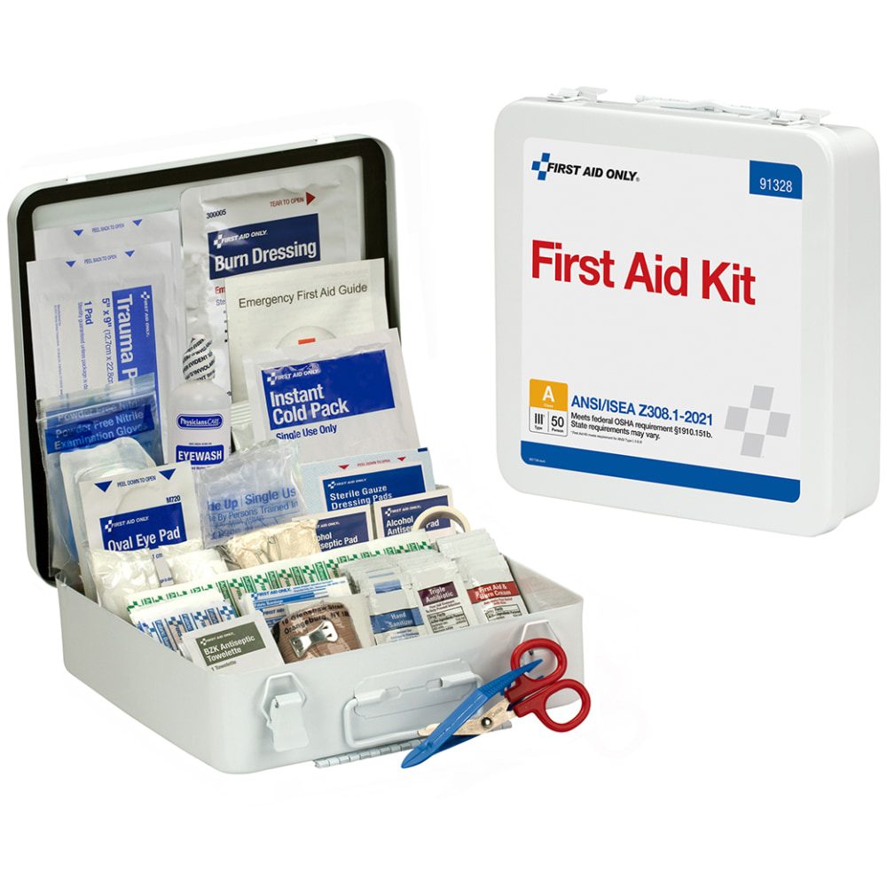 First Aid Only 50-Person Metal Contractor First Aid Kit, White MPN:91328