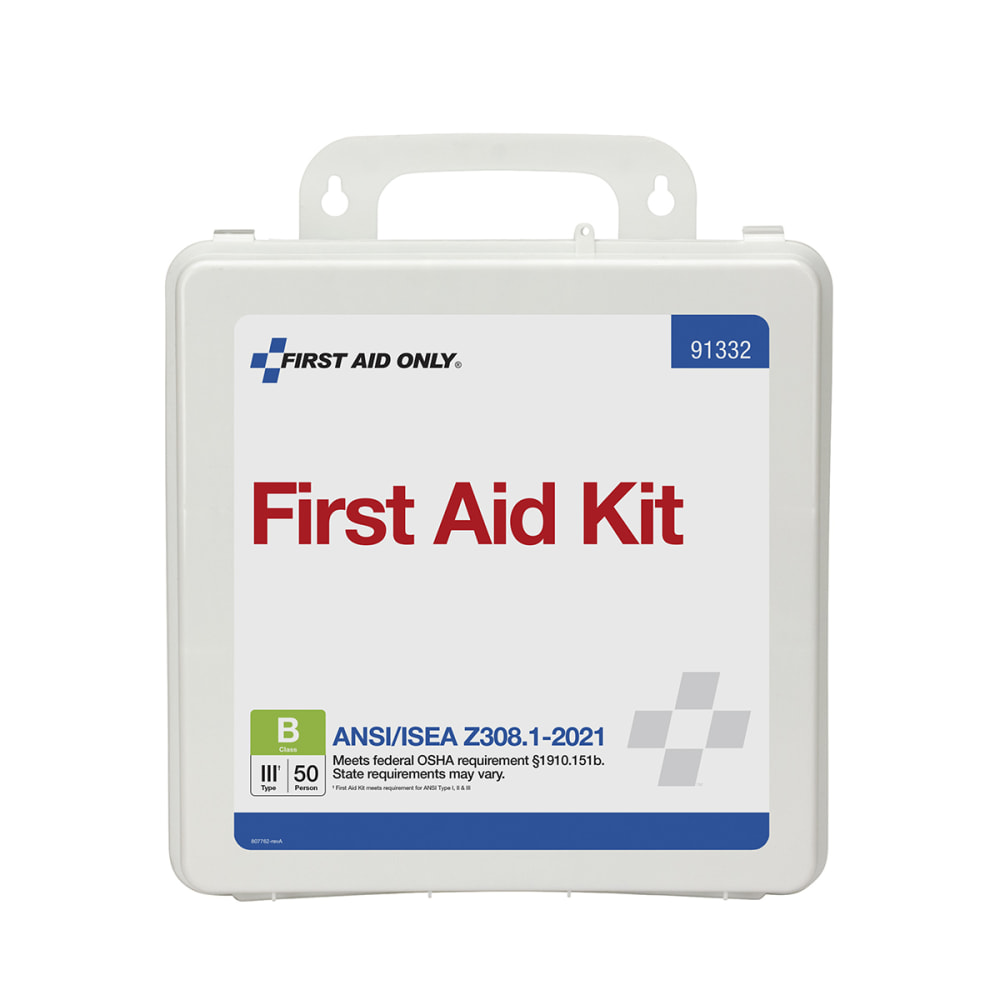 First Aid Only ANSI B Plastic 50-Person First Aid Kit, 6-1/2inH x 9-1/2inW x 3inD, White MPN:91332