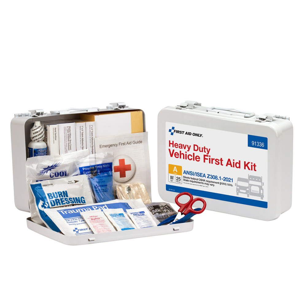 First Aid Only Heavy-Duty 25-Person Vehicle Metal First Aid Kit, 7inH x 10inW x 3inD, White MPN:91336